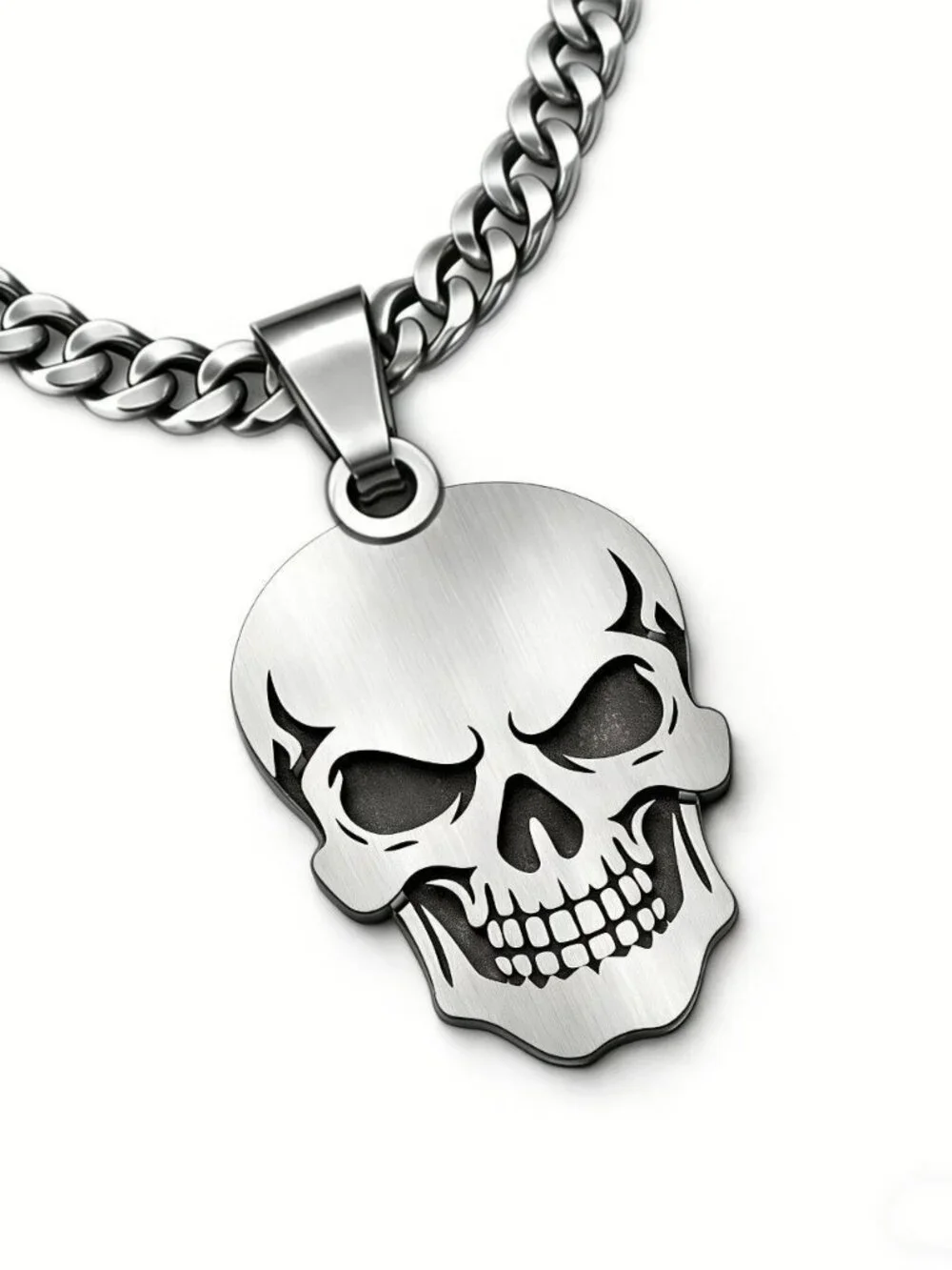 Mens stainless steel hip hop skull necklace punk rock gothic